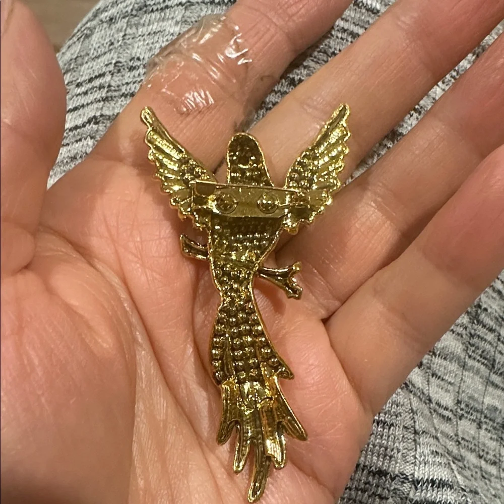 Gold-Tone Parrot Crystal Brooch - Pink & Teal NEW